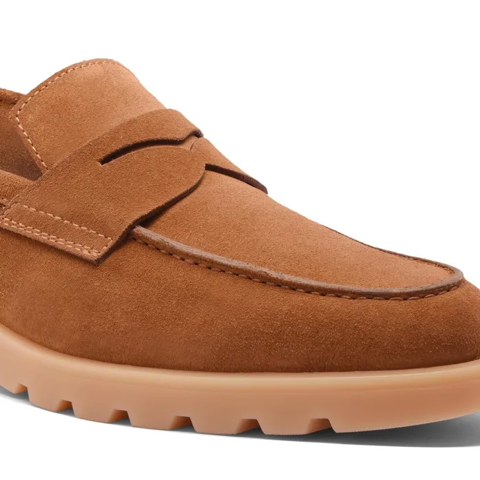 Santoni Light Brown Suede Penny Loafer Men Loafers