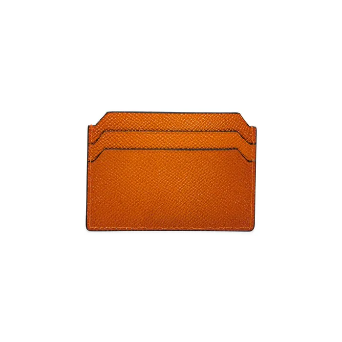 Santoni Orange Saffiano Leather Credit Card Holder MenWomen Small Leather Goods
