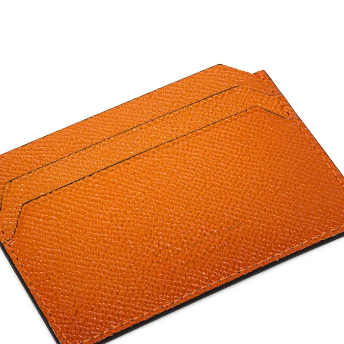 Santoni Orange Saffiano Leather Credit Card Holder MenWomen Small Leather Goods