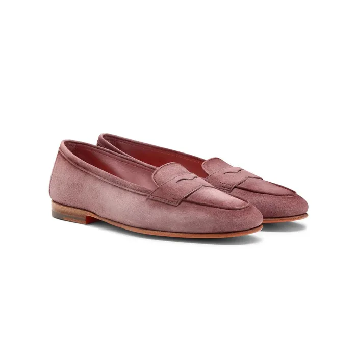 Santoni Pink Suede Carla Loafer Women Loafers