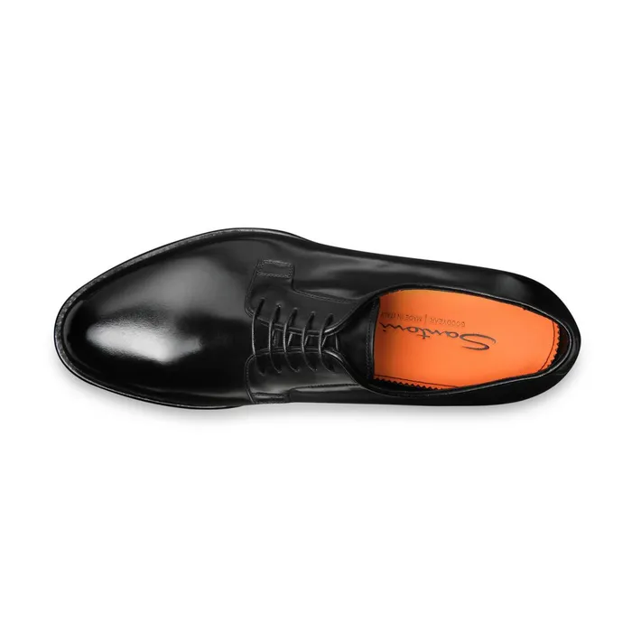 Santoni Polished Black Leather Derby Shoe Men LaceUps