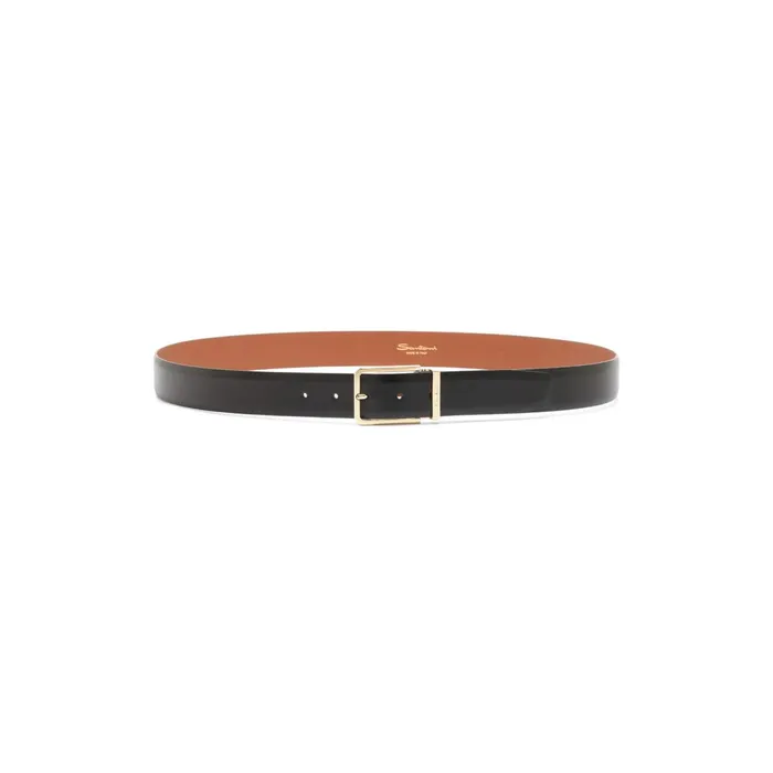 Santoni Polished Brown Leather Adjustable Belt Men Belts