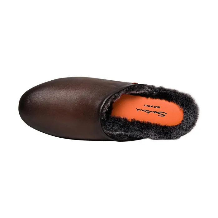 Santoni Polished Brown Leather Slipper Men Slippers
