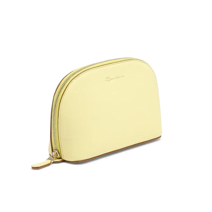 Santoni Yellow Tumbled Leather Pouch MenWomen Small Leather Goods
