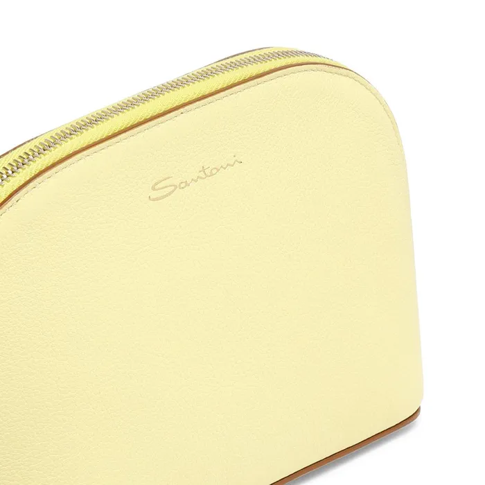 Santoni Yellow Tumbled Leather Pouch MenWomen Small Leather Goods