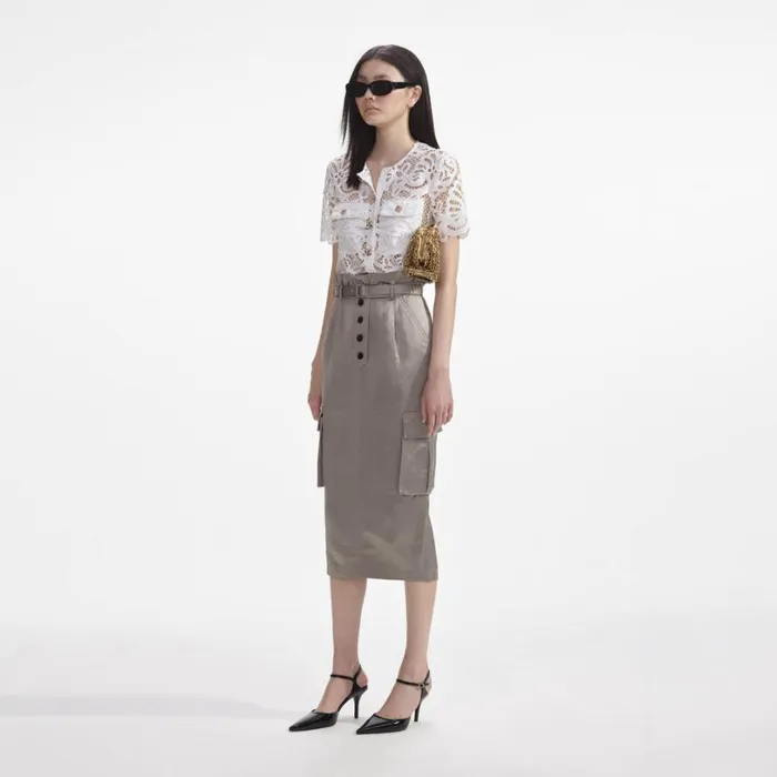 Satin Cargo Midi Skirt Women Self Portrait Bottoms Satin Cargo Midi Skirt Women Self Portrait Bottoms