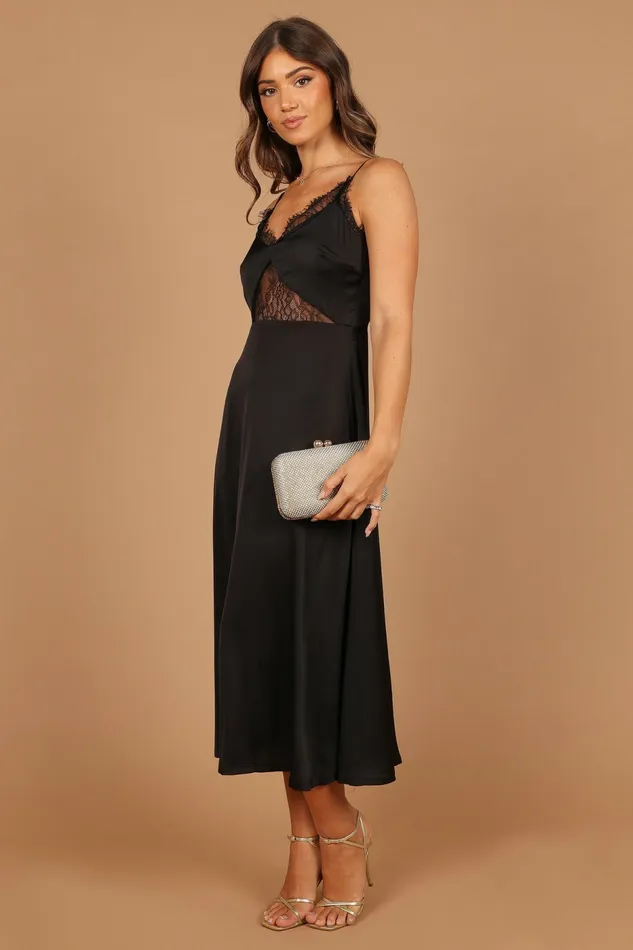 Satin Dresses Women Ariel Dress Black Petal and Pup