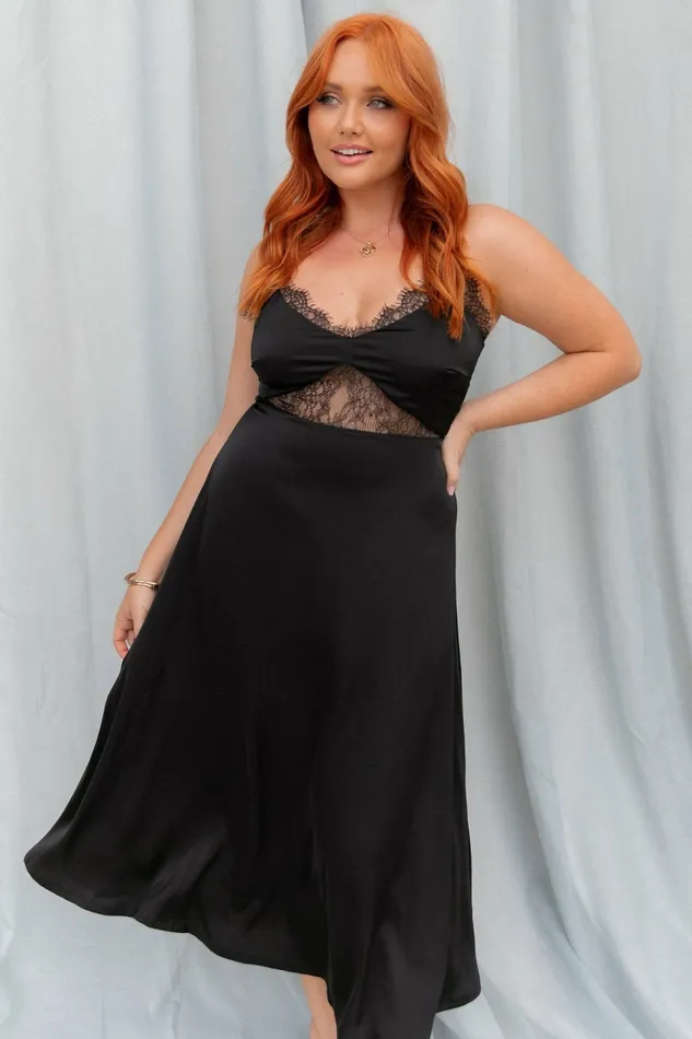 Satin Dresses Women Ariel Dress Black Petal and Pup