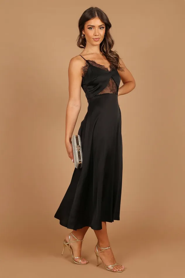 Satin Dresses Women Ariel Dress Black Petal and Pup