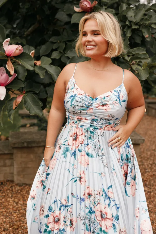 Satin Dresses Women Petal and Pup Naira Pleated Maxi Dress Blue Floral