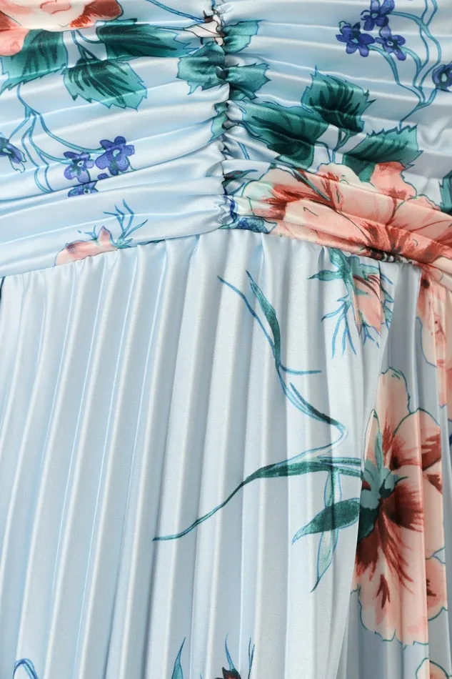 Satin Dresses Women Petal and Pup Naira Pleated Maxi Dress Blue Floral
