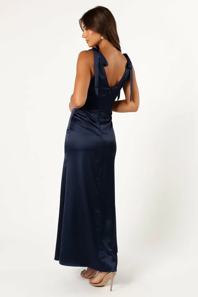 Satin Dresses Xavier Bow Shoulder Maxi Dress Navy 8211 Petal and Pup Women