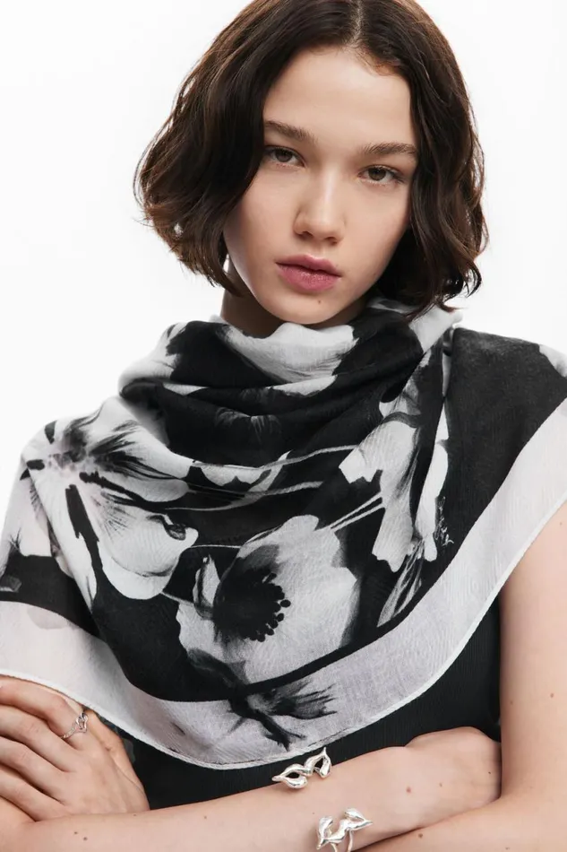 Scarves And Scarf Women Desigual Floral Scarf Black