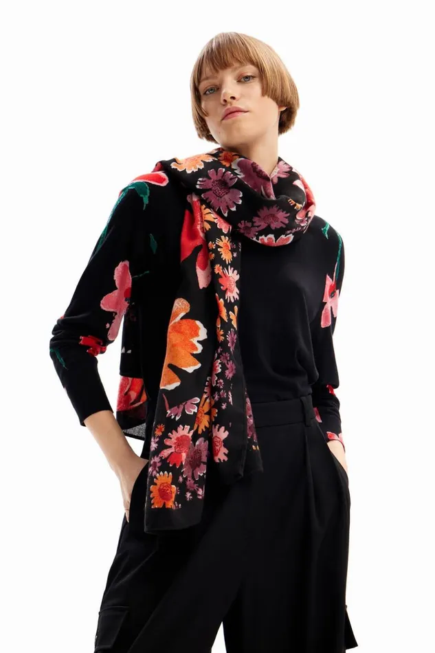 Scarves And Scarf Women Desigual Rectangular Floral Foulard Black