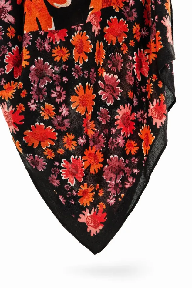 Scarves And Scarf Women Desigual Rectangular Floral Foulard Black