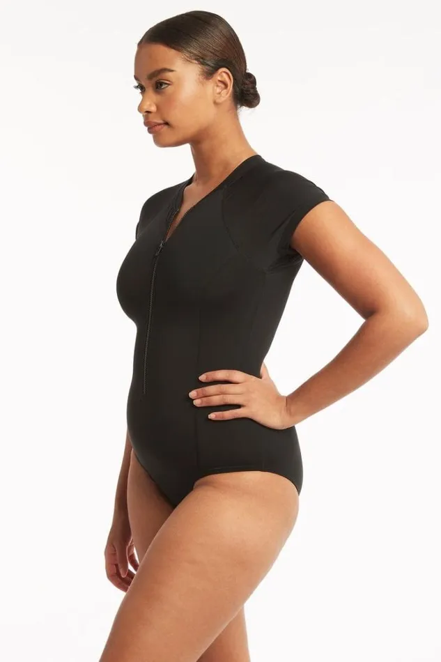 Sea Level One Pieces Eco Essentials Short Sleeve One Piece Eco Essentials Black 8211 Women