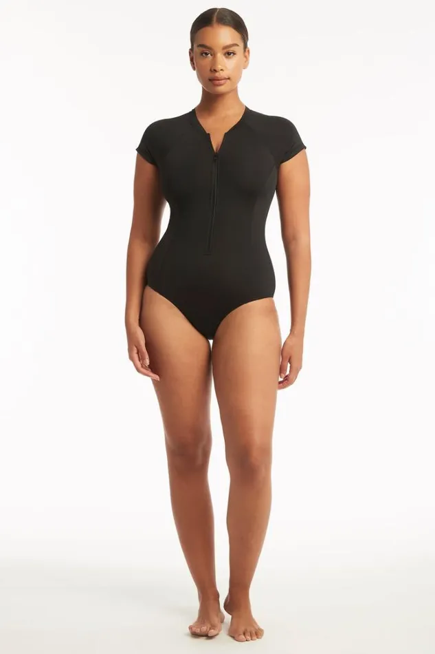 Sea Level One Pieces Eco Essentials Short Sleeve One Piece Eco Essentials Black 8211 Women