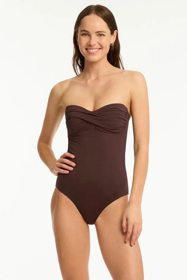 Sea Level One Pieces Essentials Edit Twist Bandeau One Piece Eco Essentials Cocoa 8211 Women