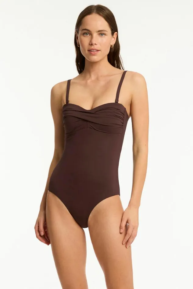 Sea Level One Pieces Essentials Edit Twist Bandeau One Piece Eco Essentials Cocoa 8211 Women