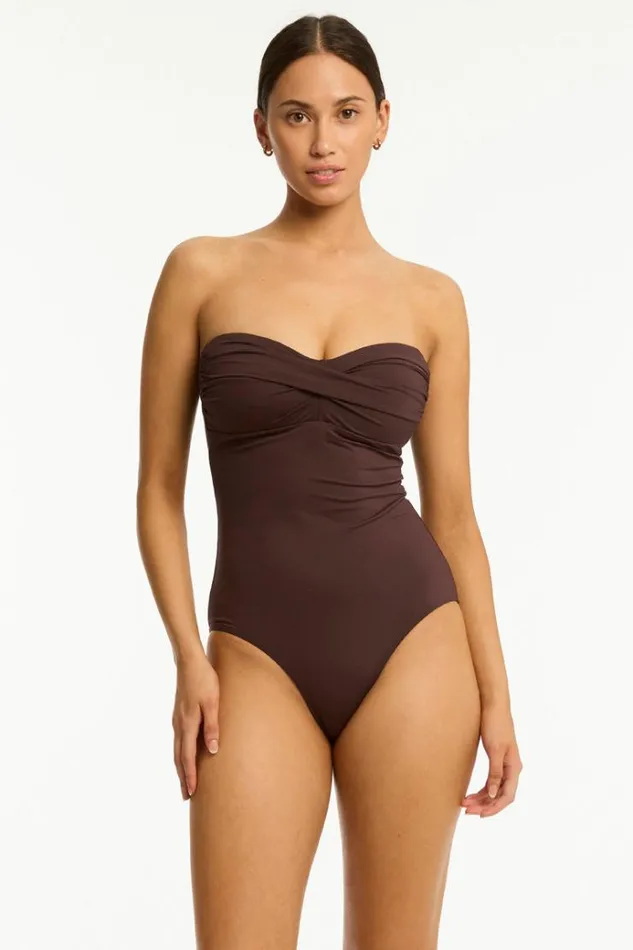 Sea Level One Pieces Essentials Edit Twist Bandeau One Piece Eco Essentials Cocoa 8211 Women