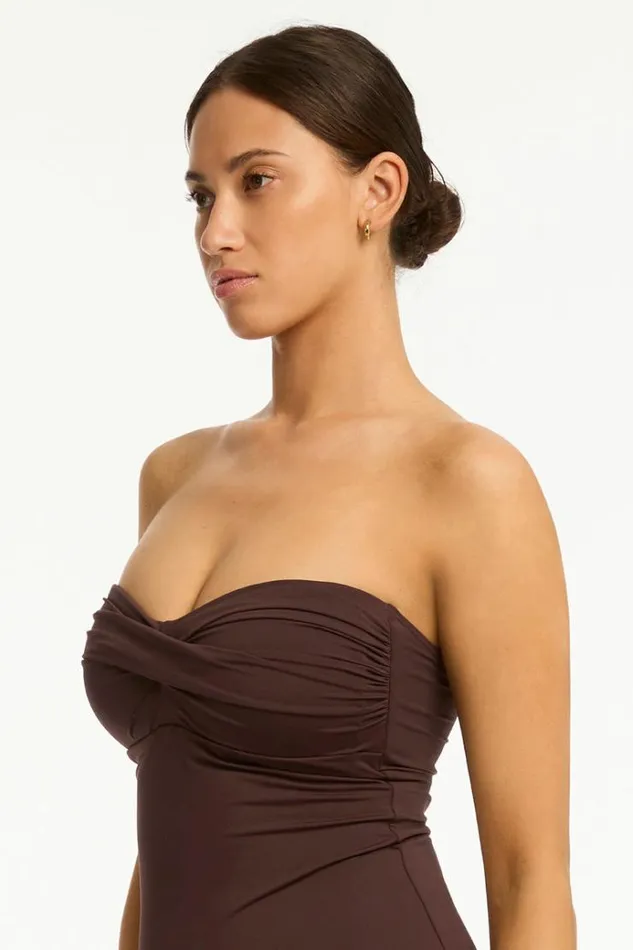 Sea Level One Pieces Essentials Edit Twist Bandeau One Piece Eco Essentials Cocoa 8211 Women