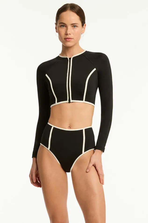 Sea Level Tops Bound Zip Front Crop Top Bound Black 8211 Women