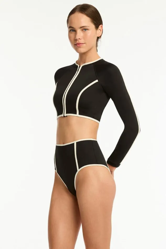 Sea Level Tops Bound Zip Front Crop Top Bound Black 8211 Women