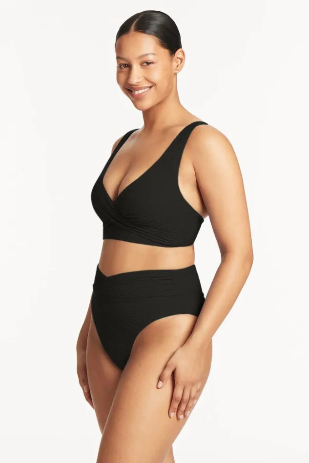 Sea Level Tops Honeycomb Cross Front Multifit Bra Honeycomb Black 8211 Women