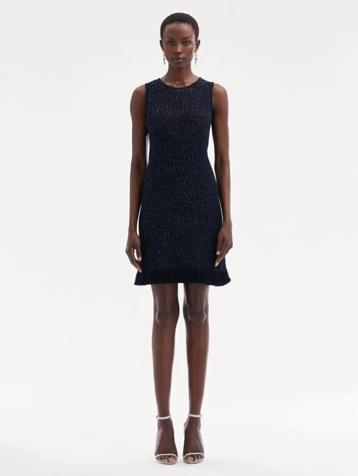 Sequin Tweed Dress Navy Women Oscar De La Renta Dresses Sequin Tweed Dress Navy Women Oscar De La Renta Dresses