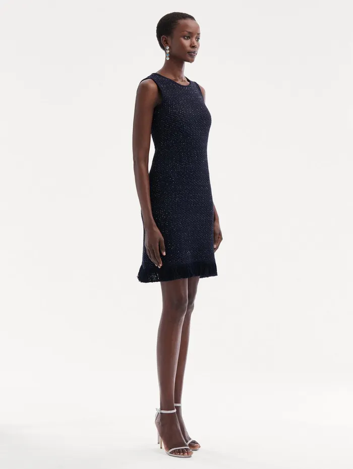 Sequin Tweed Dress Navy Women Oscar De La Renta Dresses Sequin Tweed Dress Navy Women Oscar De La Renta Dresses