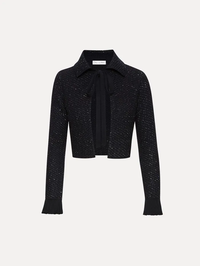 Sequin Tweed Jacket Navy Women Oscar De La Renta Jackets and Coats