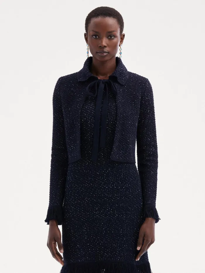 Sequin Tweed Jacket Navy Women Oscar De La Renta Jackets and Coats Sequin Tweed Jacket Navy Women Oscar De La Renta Jackets and Coats