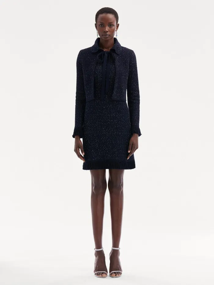 Sequin Tweed Jacket Navy Women Oscar De La Renta Jackets and Coats Sequin Tweed Jacket Navy Women Oscar De La Renta Jackets and Coats
