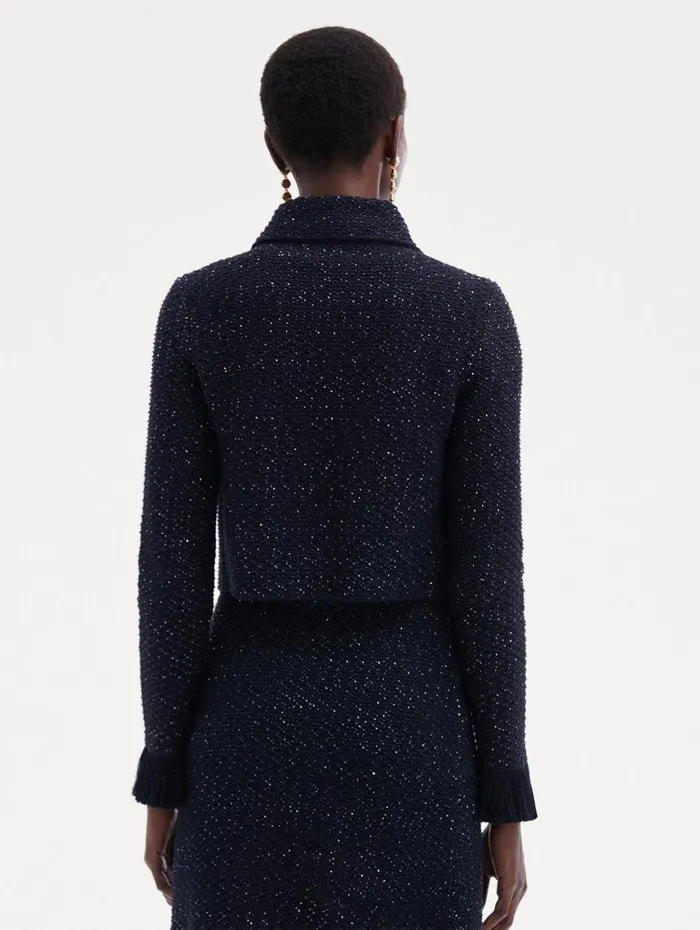 Sequin Tweed Jacket Navy Women Oscar De La Renta Jackets and Coats Sequin Tweed Jacket Navy Women Oscar De La Renta Jackets and Coats