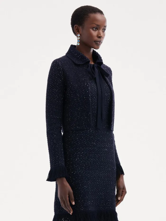 Sequin Tweed Jacket Navy Women Oscar De La Renta Jackets and Coats Sequin Tweed Jacket Navy Women Oscar De La Renta Jackets and Coats