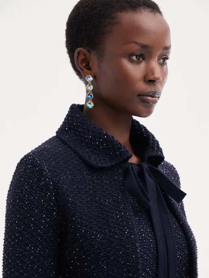 Sequin Tweed Jacket Navy Women Oscar De La Renta Jackets and Coats Sequin Tweed Jacket Navy Women Oscar De La Renta Jackets and Coats