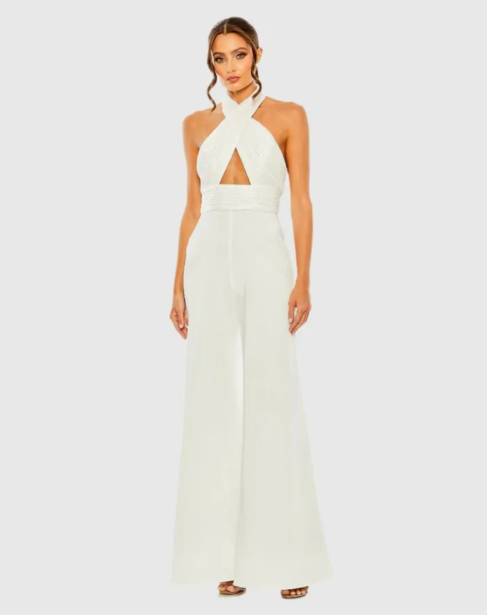 Sequined Cross Neck Halter Jumpsuit Black Women Jumpsuits and Rompers Mac Duggal Sequined Cross Neck Halter Jumpsuit Black Women Jumpsuits and Rompers Mac Duggal