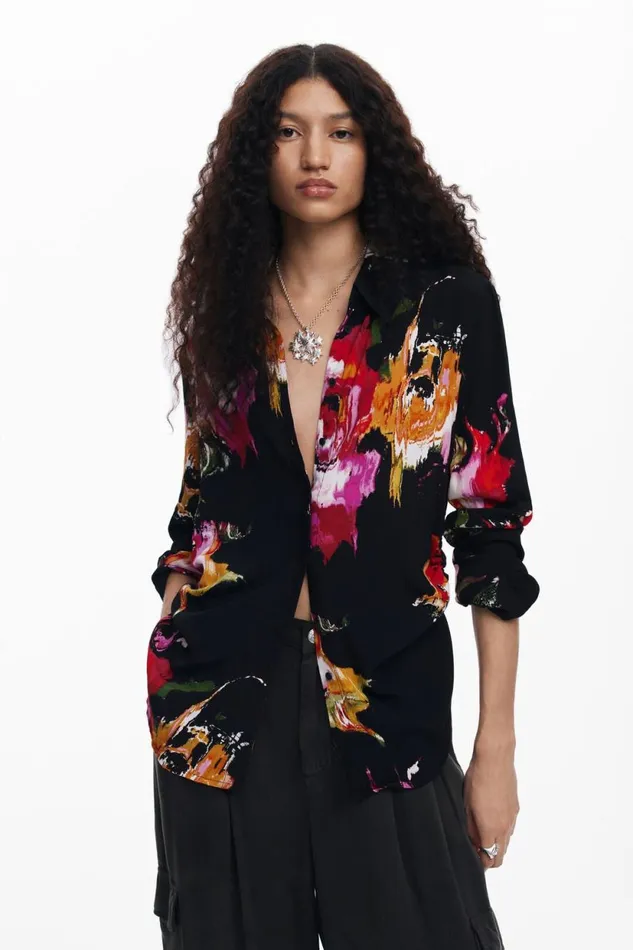 Shirts And Blouses Women Desigual Floral Print Shirt Black