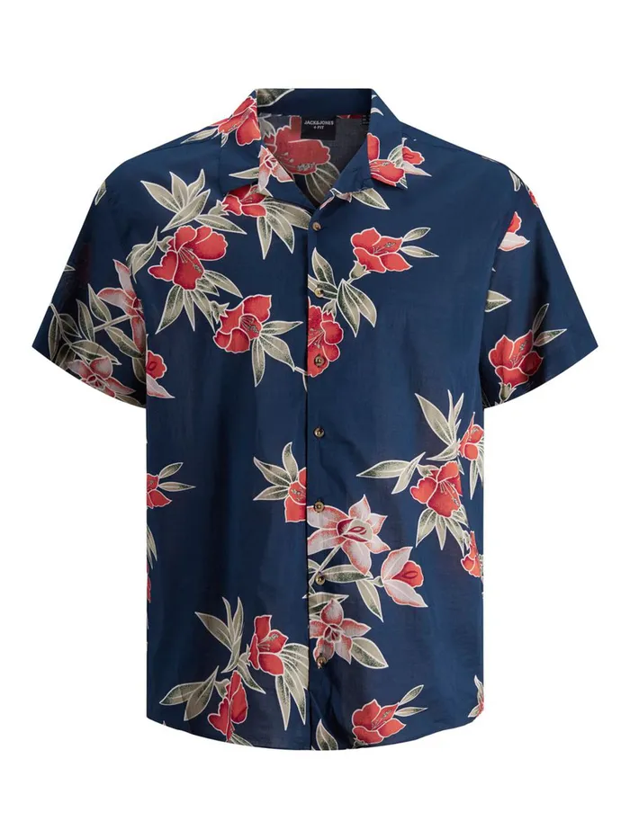 Shirts JACK and JONES Mens BOTANICAL PRINT RESORT PLUS SIZE SHIRT Blue Navy Blazer Cheap On Sale