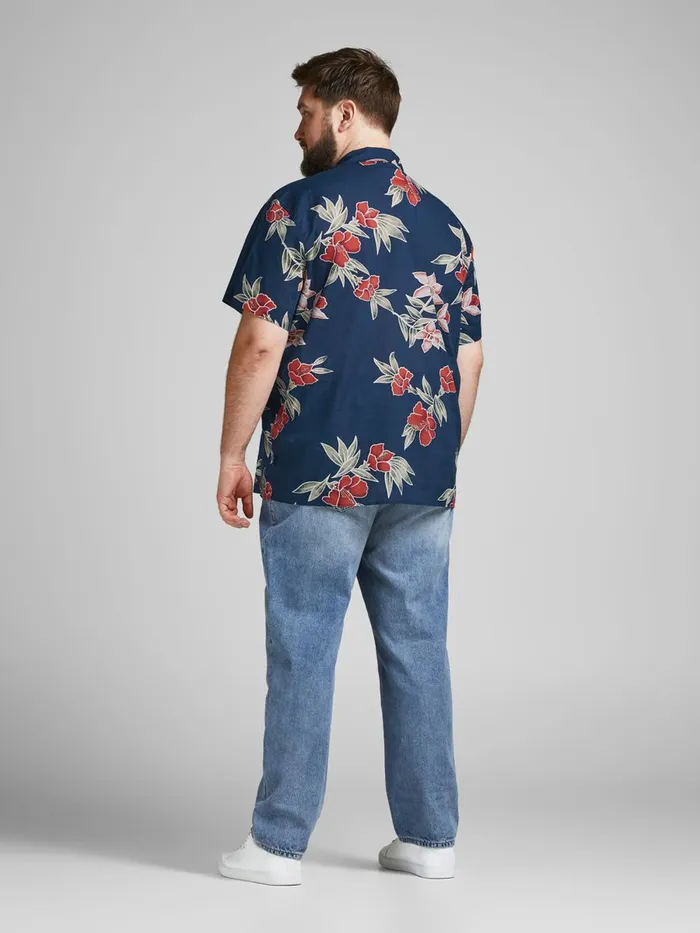 Shirts JACK and JONES Mens BOTANICAL PRINT RESORT PLUS SIZE SHIRT Blue Navy Blazer Cheap On Sale