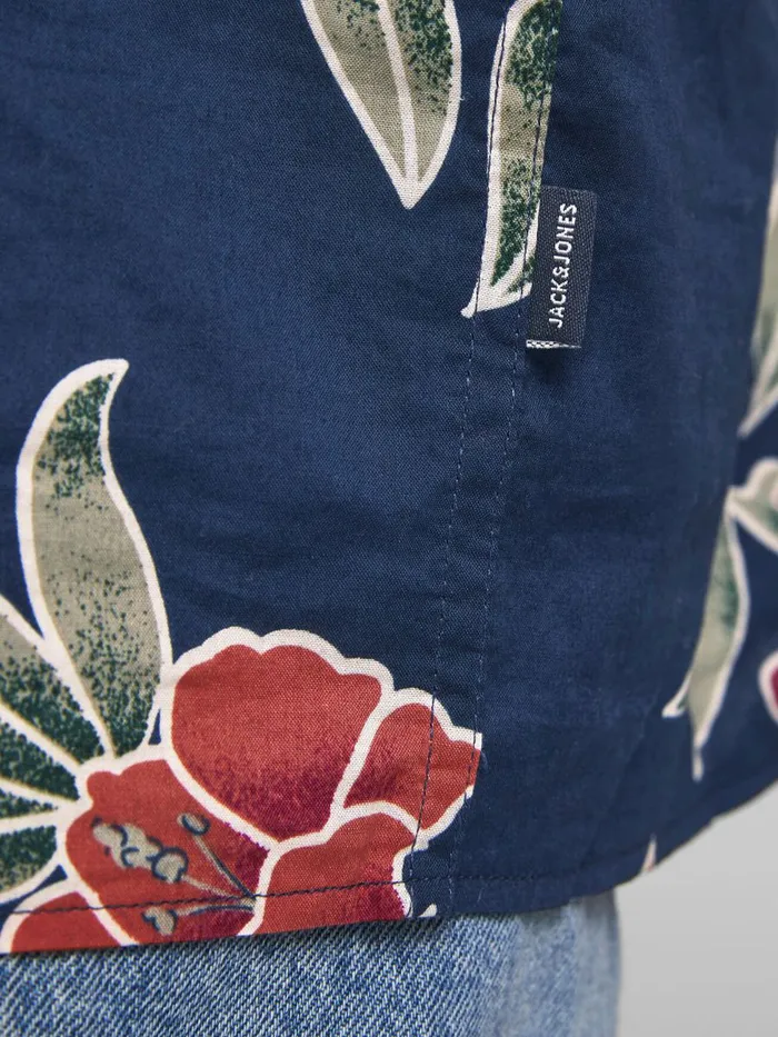 Shirts JACK and JONES Mens BOTANICAL PRINT RESORT PLUS SIZE SHIRT Blue Navy Blazer Cheap On Sale