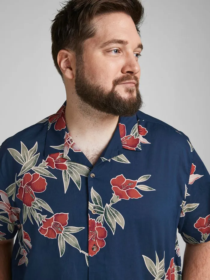 Shirts JACK and JONES Mens BOTANICAL PRINT RESORT PLUS SIZE SHIRT Blue Navy Blazer Cheap On Sale
