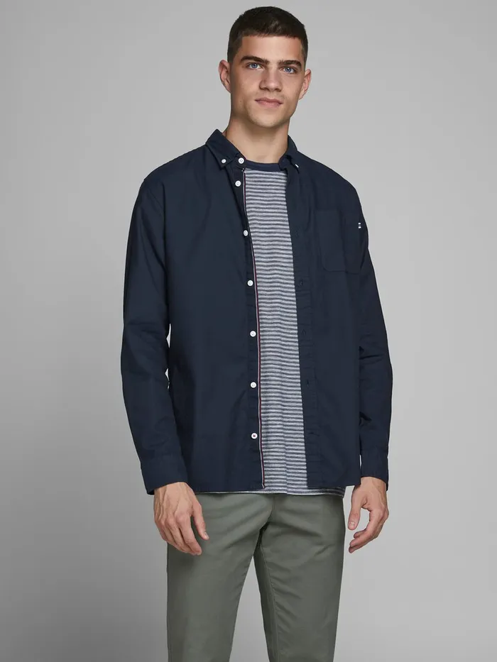 Shirts JACK and JONES Mens BUTTONDOWN OXFORD SHIRT Blue Navy Blazer Online