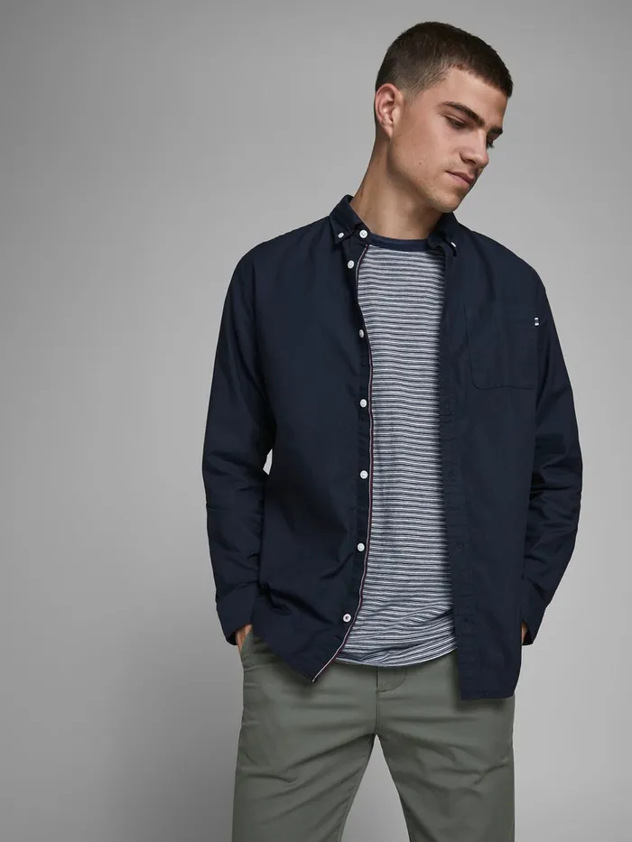 Shirts JACK and JONES Mens BUTTONDOWN OXFORD SHIRT Blue Navy Blazer Online