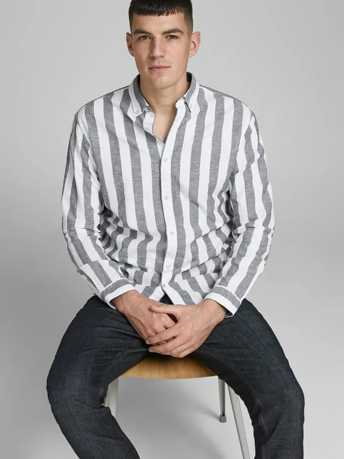 Shirts JACK and JONES Mens BUTTONDOWN SHIRT Grey Navy Blazer Cheap On Sale