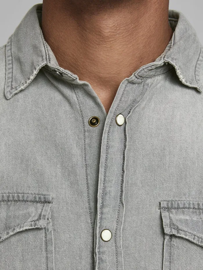 Shirts JACK and JONES Mens DENIM SHIRT Grey Light Grey Denim Cheap On Sale