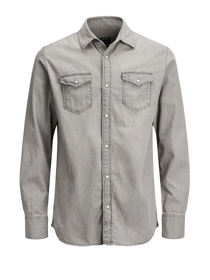 Shirts JACK and JONES Mens DENIM SHIRT Grey Light Grey Denim Cheap On Sale