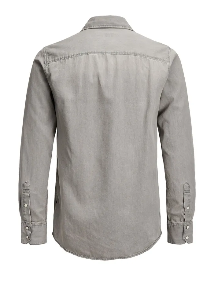 Shirts JACK and JONES Mens DENIM SHIRT Grey Light Grey Denim Cheap On Sale