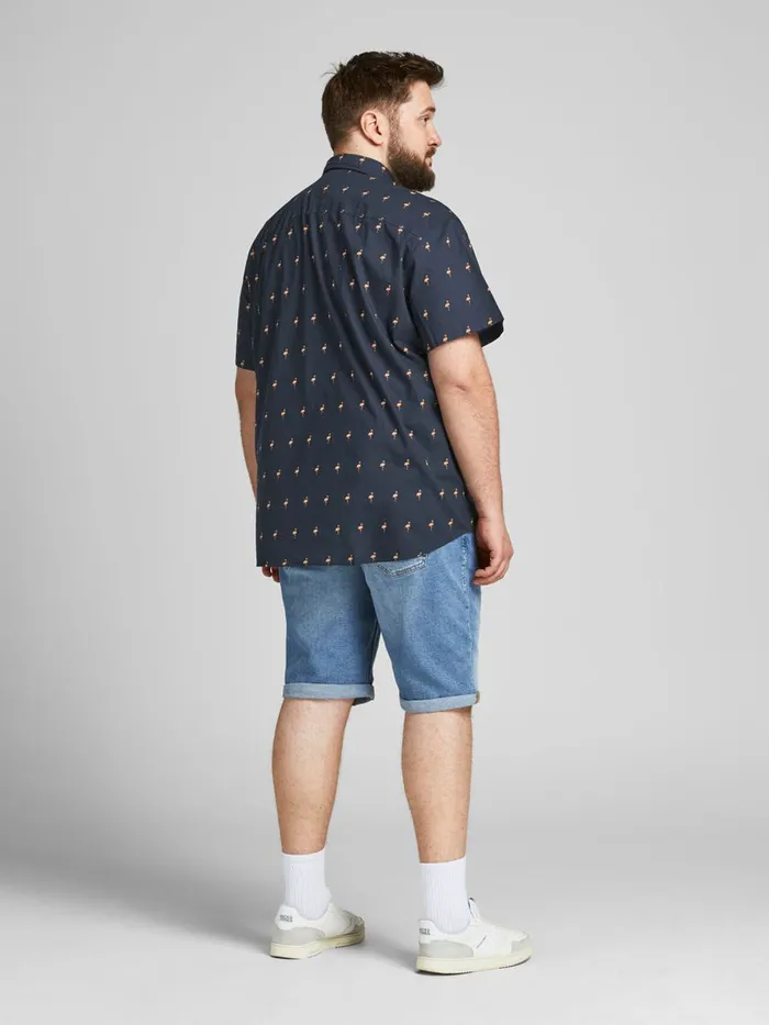 Shirts JACK and JONES Mens FUN PRINT PLUS SIZE SHORT SLEEVED SHIRT Blue Navy Blazer Casaul