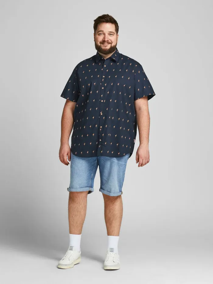 Shirts JACK and JONES Mens FUN PRINT PLUS SIZE SHORT SLEEVED SHIRT Blue Navy Blazer Casaul